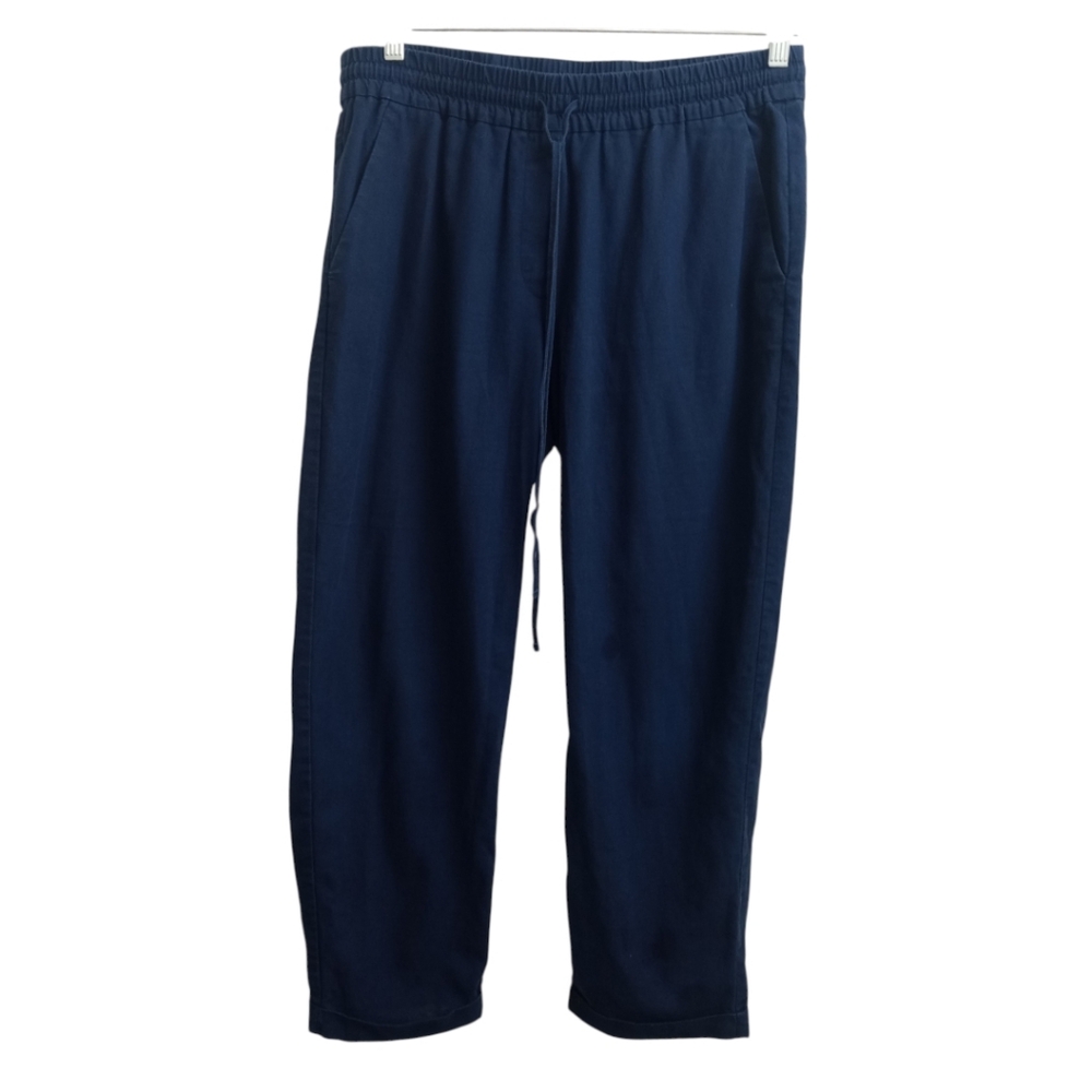 J. Crew Navy Blue Linen/Cotton Drawstring Cuff Pants -Size:10